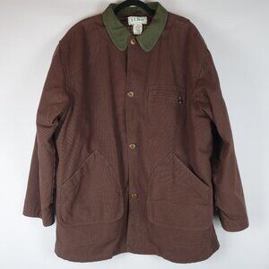 Vtg L.L.Bean Canvas Barn/ Field Chore Lined Coat w/ Green Corduroy Collar, Sz XL